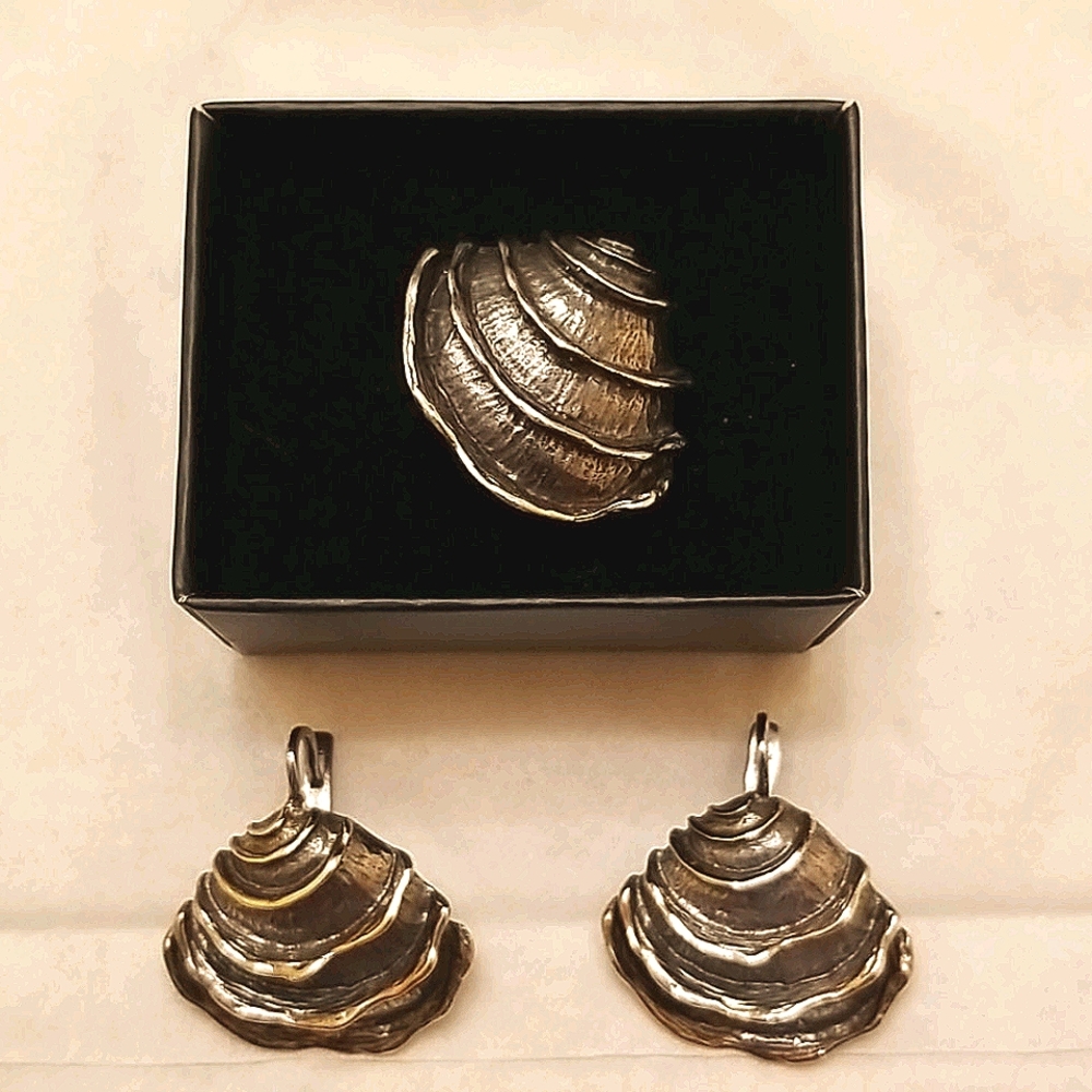 Designer silver set: earrings and ring